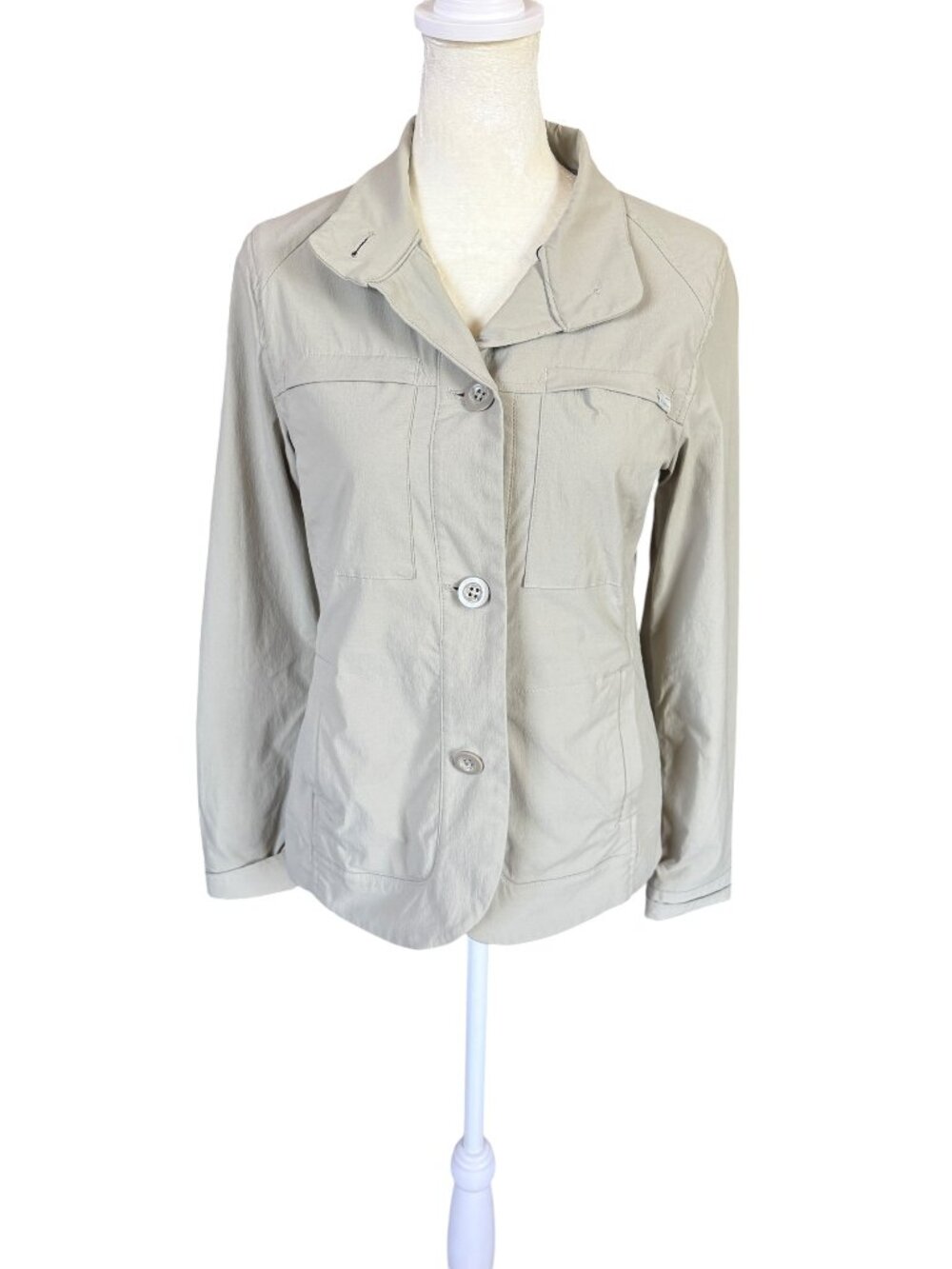 Eddie Bauer women's khaki long sleeve collared button down lightweight jacket 2